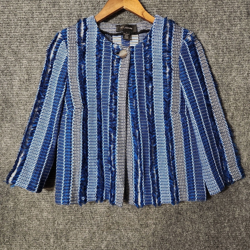 ST. John Damik Fil Coupe Knit Jaya Blue Topper Jacket Blazer Size  2